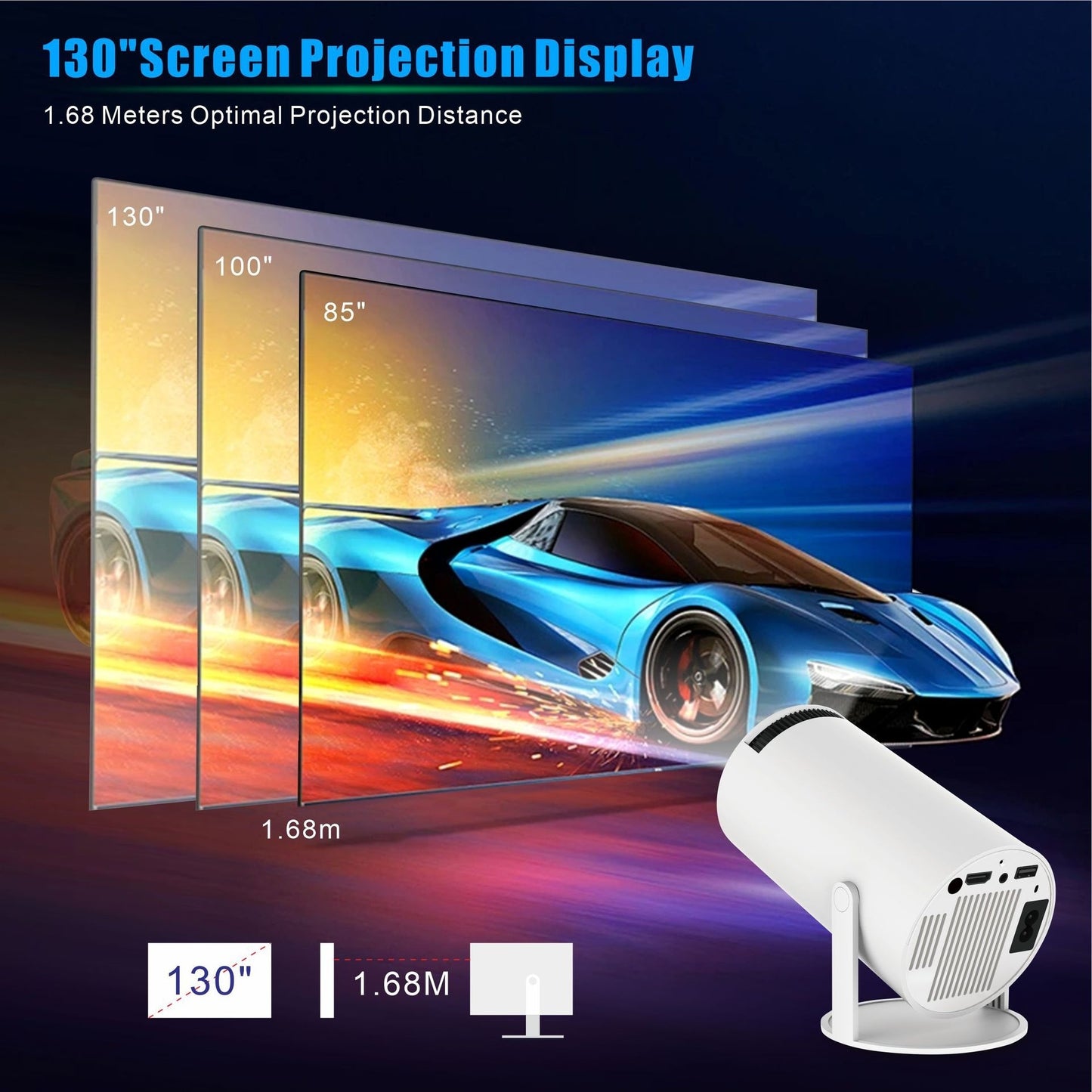 HY300 Pro Smart Mini Projector — 4K Support, WiFi 6 & Bluetooth 5.0