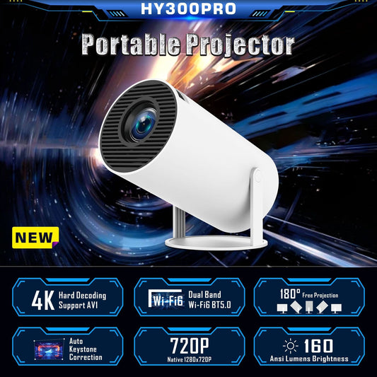 HY300 Pro Smart Mini Projector — 4K Support, WiFi 6 & Bluetooth 5.0